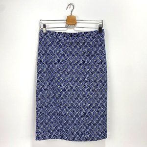 PURE Collection Midi Pencil Skirt Size 4 Blue White Lined Back Zipper Kick Split